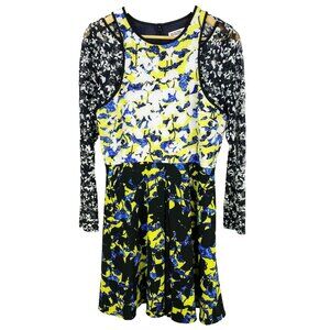 Peter Pilotto Target Dress Size 10 Floral Print Yellow Blue Black Crepe & Lace
